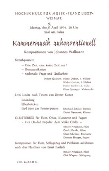 Programmzettel zu "Kammermusik unkonventionell" 5.4. 1974